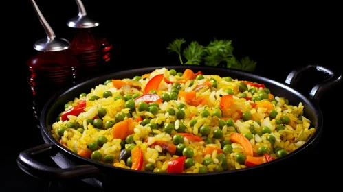 Delicious Vegetable Paella in Black Frying Pan