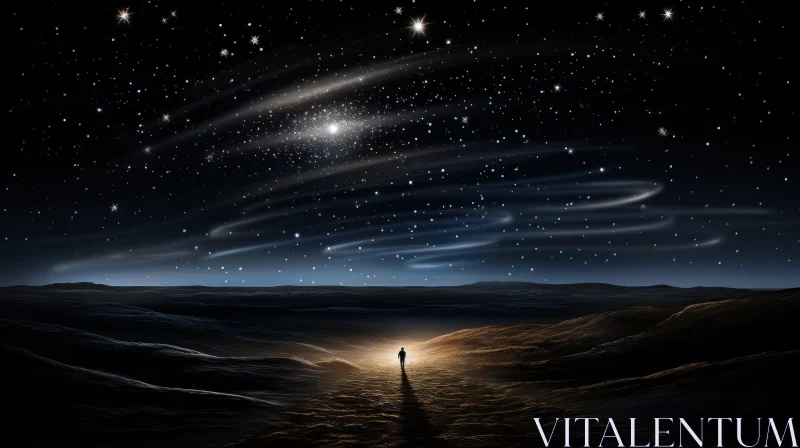 AI ART Enigmatic Desert Night Landscape with Stars and Light