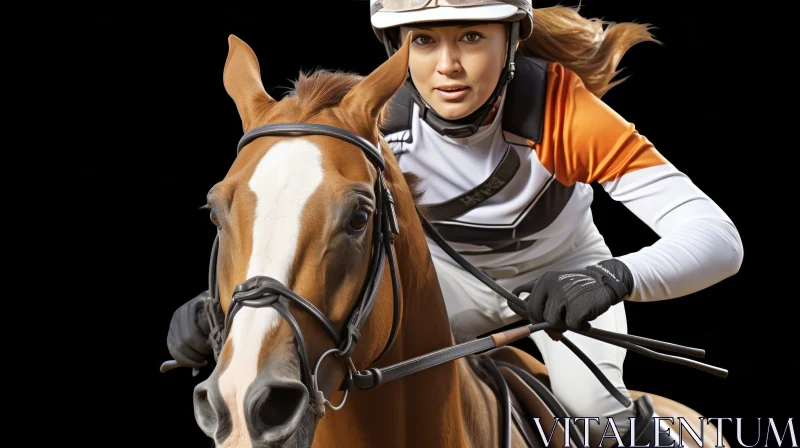 AI ART Equestrian Woman Riding Brown Horse
