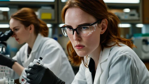 Focused Female Scientist Conducting Experiment in Laboratory
