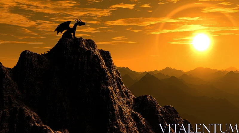 Majestic Black Dragon on Rocky Mountaintop Majestic Black Dragon on Rocky Mountaintop