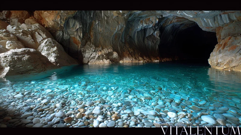 AI ART Majestic Cave with Crystal Clear Azure Water