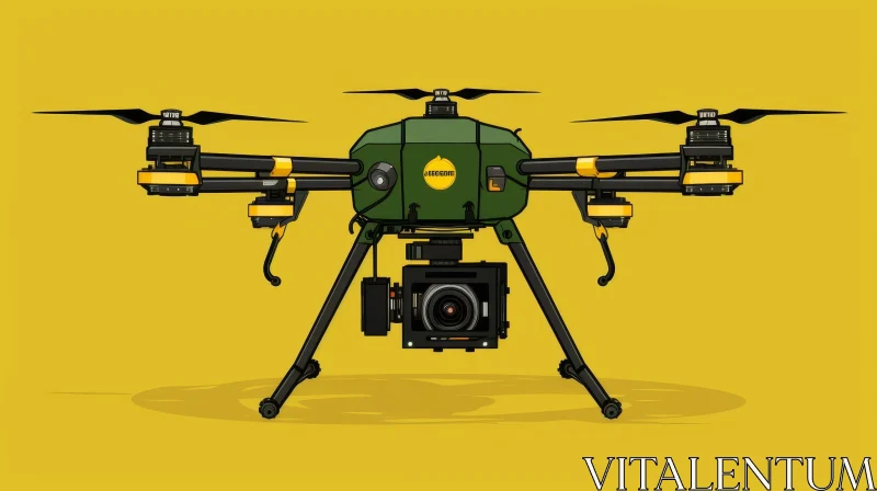 Modern Green and Black Drone in Yellow Sky AI Image