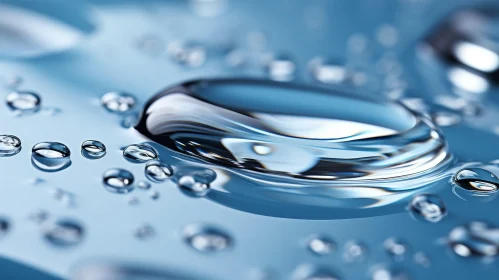 Round Water Drop on Blue Background
