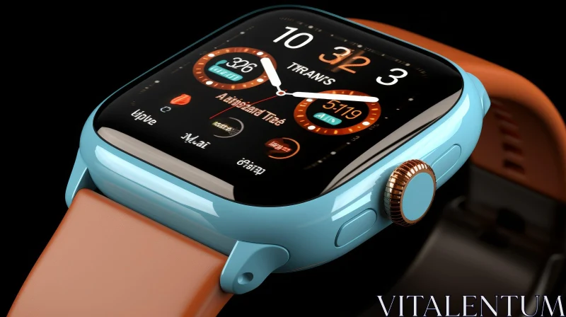 Smartwatch with Blue Case and Brown Leather Strap - Fitness and Activity Tracking Smartwatch with Blue Case and Brown Leather Strap - Fitness and Activity Tracking