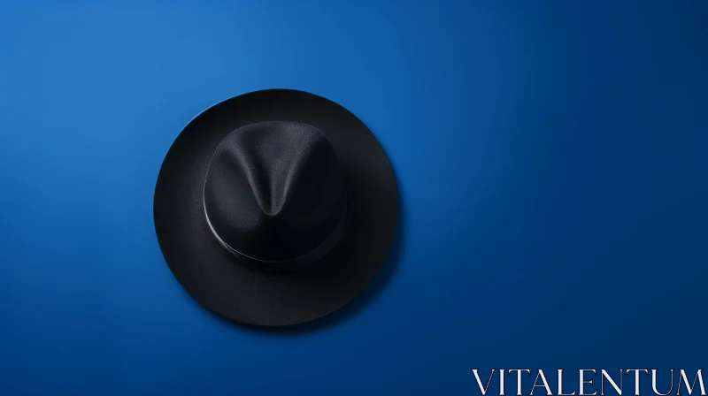Stylish Black Fedora Hat on Blue Background AI Image