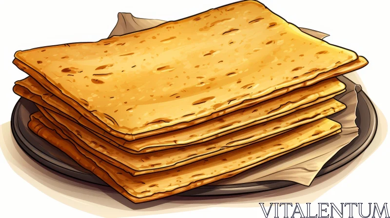 Traditional Jewish Matzah Stack on Brown Plate AI Image