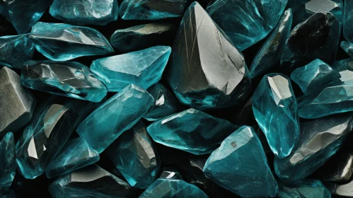 Aquamarine Gemstones Close-up on Black Background