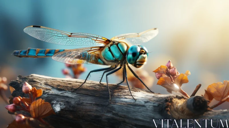 AI ART Beautiful Dragonfly Close-up Image on Branch