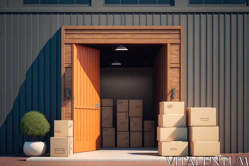 Captivating Warehouse Doorway: A Cartoony Realistic Composition AI Image