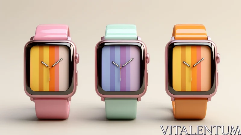 Colorful Smartwatches Trio on Cream Background AI Image