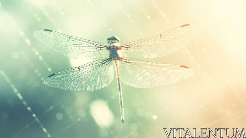 AI ART Dragonfly on Spider's Web: Morning Light Beauty