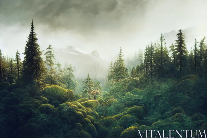 Enchanting Moss-Covered Forest: A Whistlerian Inspired Masterpiece AI Image