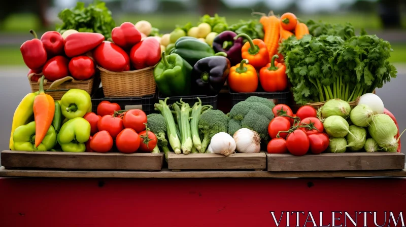 Fresh Vegetables Displayed on Wooden Shelves AI Image