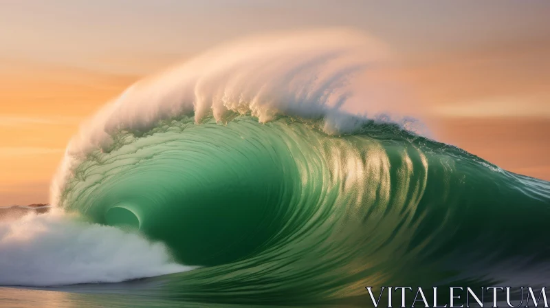 Powerful Green Wave Crashing on Shore AI Image