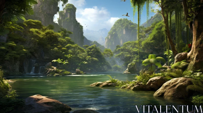 Serene Jungle River Landscape: Natural Beauty Scene AI Image