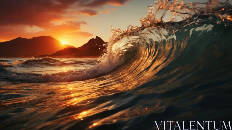 Sunset Wave in Nature AI Image