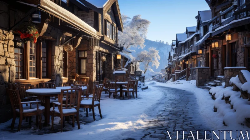 Winter Street Scene - Snow-Covered Town AI Image