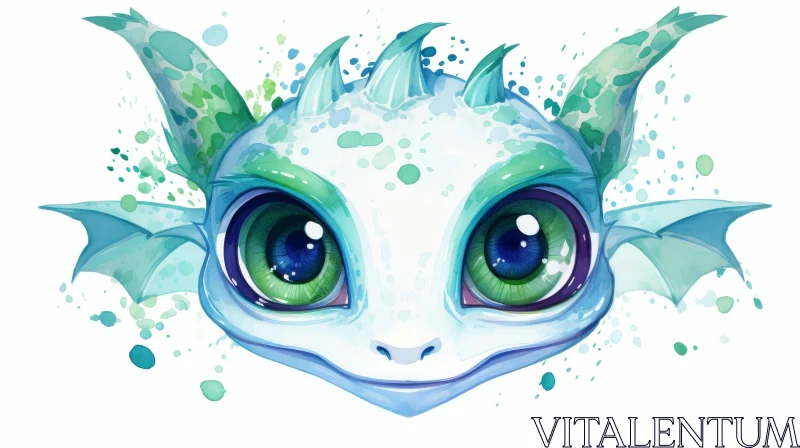 Adorable Cartoon Dragon in Watercolor Style AI Image