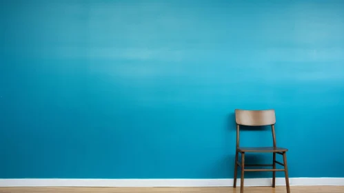 Blue Wall with Wooden Chair - Serene Interior Design