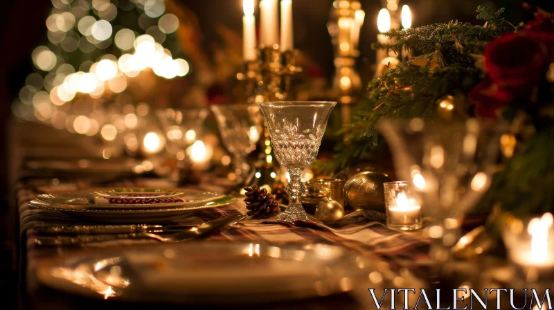 Elegant Christmas Dinner Table Setting AI Image