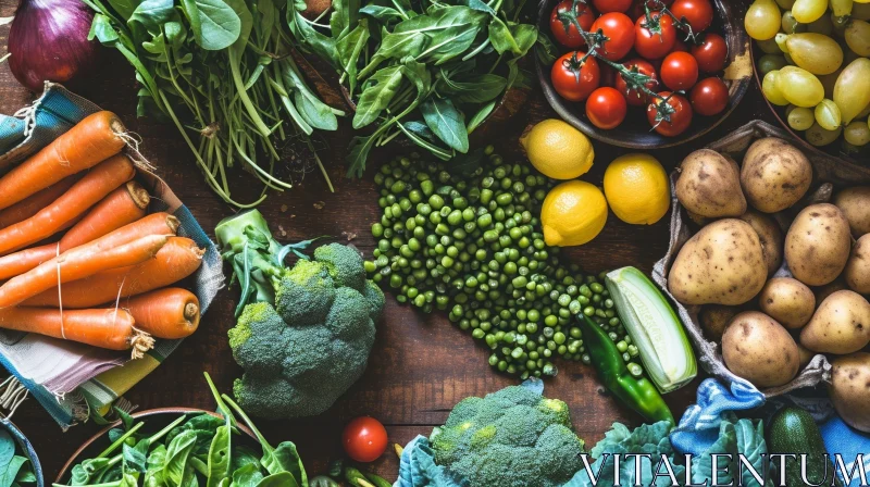Fresh and Colorful Vegetable Assortment on Wooden Table AI Image