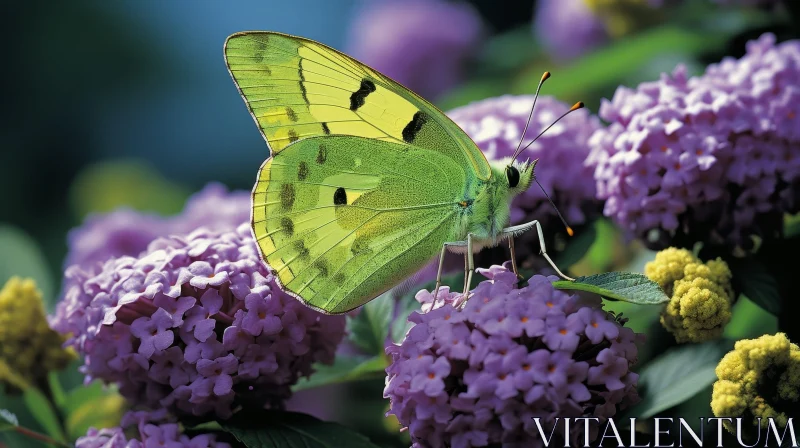 Green Butterfly on Purple Flower - Close-up Nature Photography AI Image