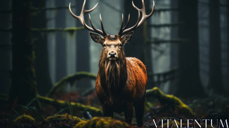 AI ART Majestic Red Deer Stag Portrait in Forest