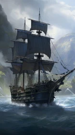 Pirate Ship Sailing on Rough Sea - Digital Painting Adventure