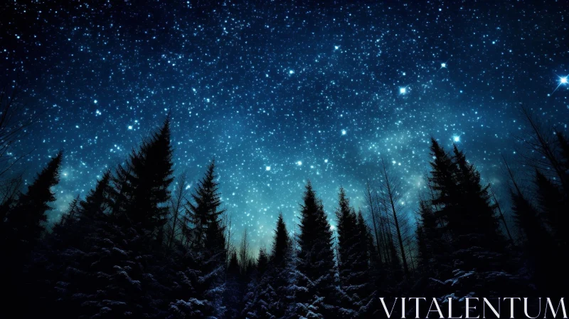 AI ART Starry Night Sky with Snow-Covered Trees