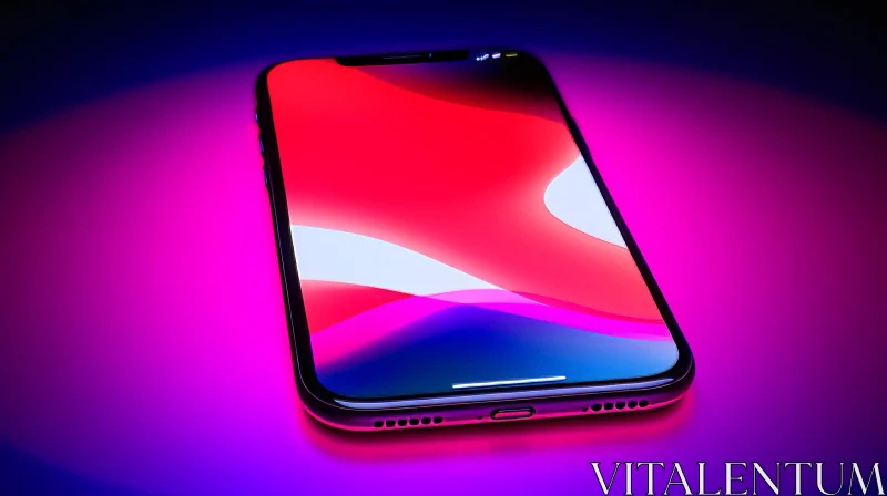 Black iPhone X with Red and Blue Gradient Wallpaper AI Image