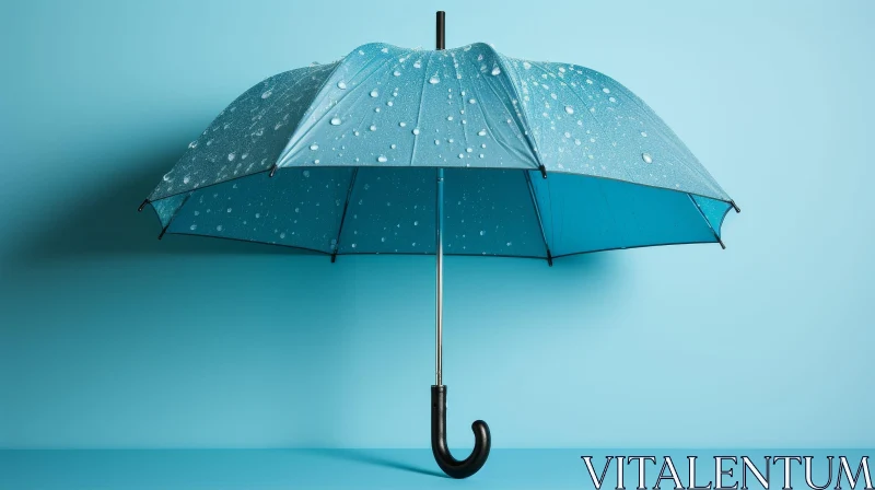 Blue Umbrella with Water Droplets - Minimalistic Image AI Image