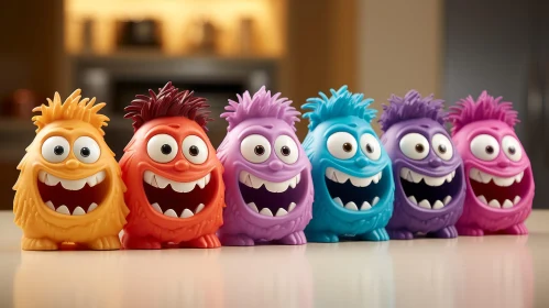 Colorful Monsters in Kitchen Scene