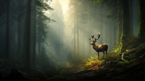 Enchanting Forest Scene with Deer