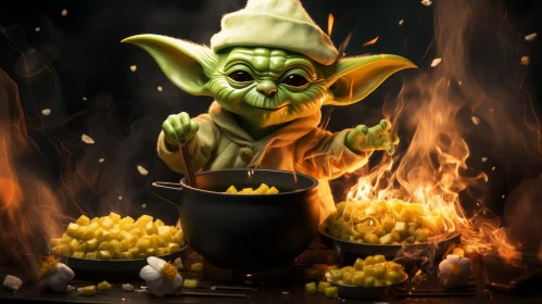 Green Alien Cooking Fantasy Meal