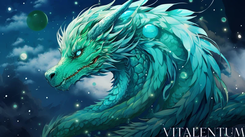 AI ART Green Dragon Digital Painting - Fantasy Creature Artwork