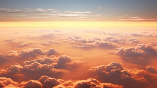 Orange Sky and Fluffy Clouds View | Peaceful Airplane Window Scene