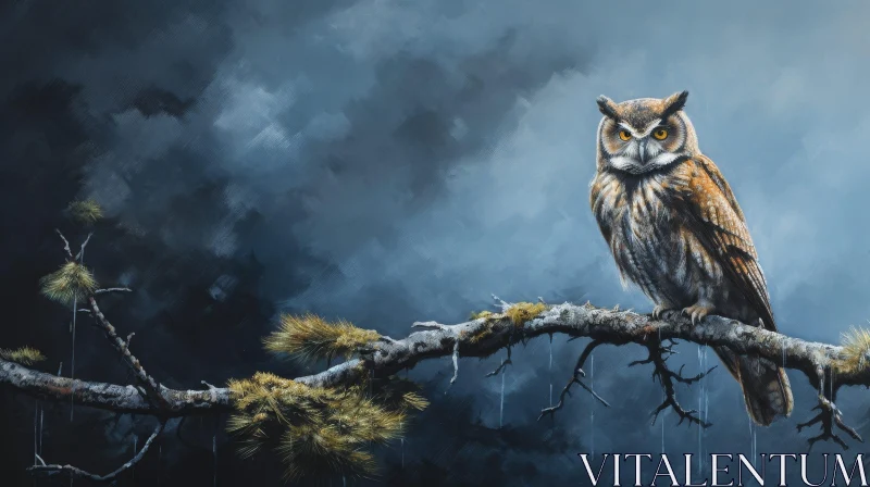 Realistic Owl Painting on Stormy Sky Background AI Image