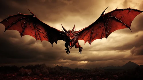 Red Dragon Digital Painting - Fantasy Landscape Art