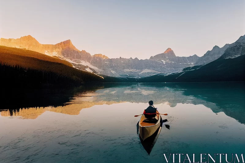 Serene Canoeing at Sunset on Swan Lake, Banff, Canada AI Image