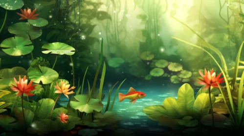Tranquil Underwater Goldfish Pond Scene