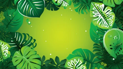 Tropical Rainforest Vector Illustration - Green Leaves Circle Frame