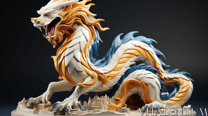 AI ART White and Gold Dragon 3D Rendering