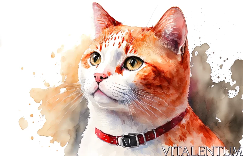 Captivating Watercolor Illustration of a Yellow and Orange Cat AI Image