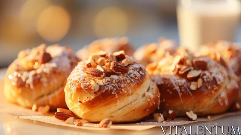 Delicious Buns with Nuts and Milk - Food Photography AI Image