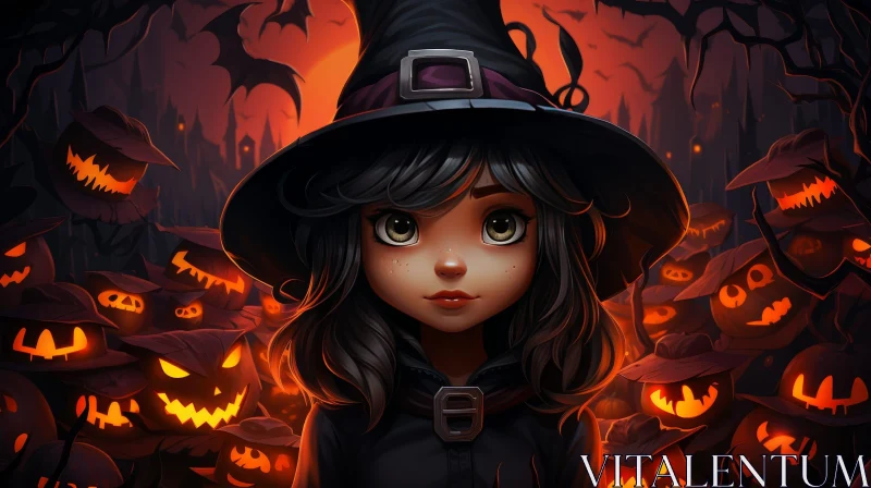 AI ART Enchanting Witch in Dark Forest with Moon and Castle