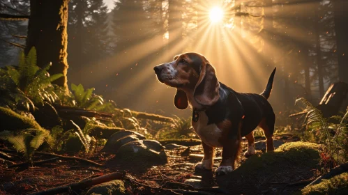 Majestic Beagle in Forest Sunlight