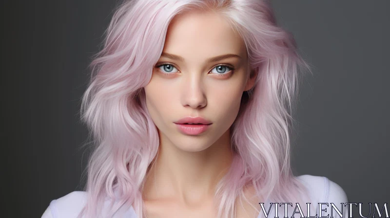 Serious Young Woman Portrait with Pink Hair AI Image