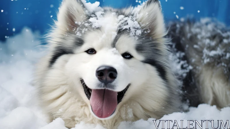 AI ART Siberian Husky Portrait in Snow | Blue Eyes | Winter Scene