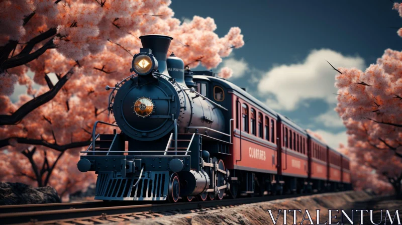 AI ART Steam Locomotive Train in Forest Digital Painting
